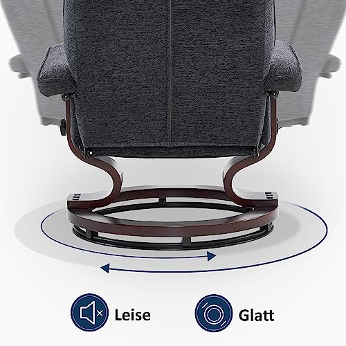 M MCombo Relaxsessel mit Hocker, 360°drehbarer Fernsehsessel mit Liegefunktion, bis 120 Kg belastbarer TV-Sessel, moderner Ruhesessel für Wohnzimmer, Webstoff, 9019 (Dunkelgrau-Webstoff) - 5