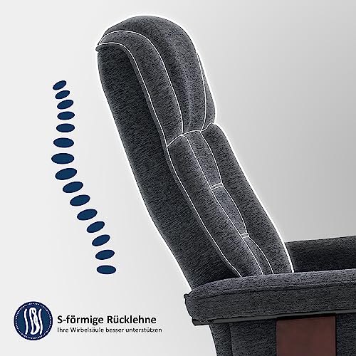 M MCombo Relaxsessel mit Hocker, 360°drehbarer Fernsehsessel mit Liegefunktion, bis 120 Kg belastbarer TV-Sessel, moderner Ruhesessel für Wohnzimmer, Webstoff, 9019 (Dunkelgrau-Webstoff) - 6