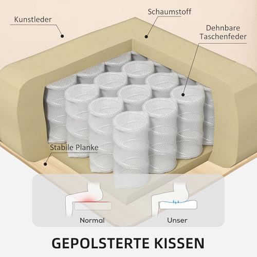 HOMCOM Relaxsessel mit Hocker, 360°drehbarer Fernsehsessel mit Liegefunktion, TV-Sessel mit Taschenfeder für Wohnzimmer, Kunstleder, Cremeweiß - 4