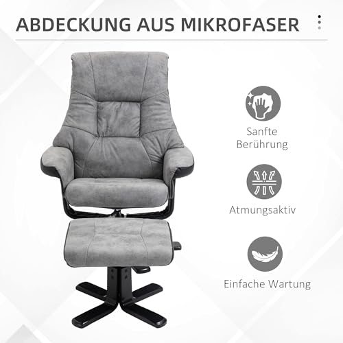 HOMCOM Relaxsessel mit Hocker, Drehbarer Fernsehsessel, TV Sessel mit Liegefunktion,Polstersessel für Wohnzimmer, Schlafzimmer, Mikrofaser Grau, 78 x 82,5 x 109 cm - 5