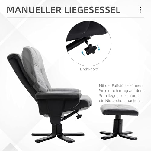 HOMCOM Relaxsessel mit Hocker, Drehbarer Fernsehsessel, TV Sessel mit Liegefunktion,Polstersessel für Wohnzimmer, Schlafzimmer, Mikrofaser Grau, 78 x 82,5 x 109 cm - 6