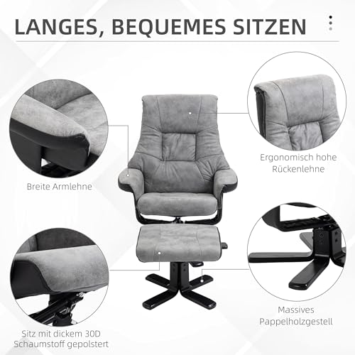 HOMCOM Relaxsessel mit Hocker, Drehbarer Fernsehsessel, TV Sessel mit Liegefunktion,Polstersessel für Wohnzimmer, Schlafzimmer, Mikrofaser Grau, 78 x 82,5 x 109 cm - 7