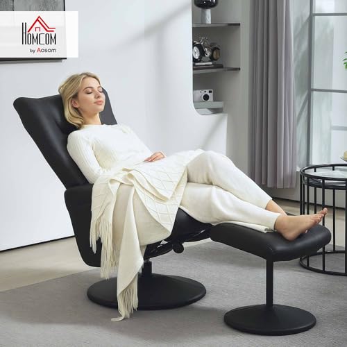 HOMCOM Relaxsessel mit Hocker 360°Drehbarer Fernsehsessel mit Liegefunktion Ruhesessel mit Verstellbar Rückenlehne TV-Sessel bis 150 kg belastbar für Wohnzimmer Kunstleder, Schwarz - 2