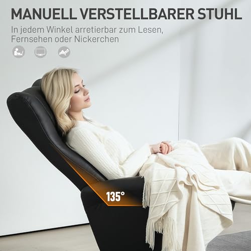 HOMCOM Relaxsessel mit Hocker 360°Drehbarer Fernsehsessel mit Liegefunktion Ruhesessel mit Verstellbar Rückenlehne TV-Sessel bis 150 kg belastbar für Wohnzimmer Kunstleder, Schwarz - 4