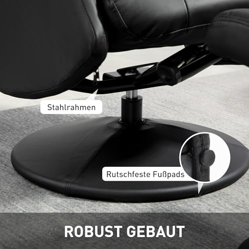 HOMCOM Relaxsessel mit Hocker 360°Drehbarer Fernsehsessel mit Liegefunktion Ruhesessel mit Verstellbar Rückenlehne TV-Sessel bis 150 kg belastbar für Wohnzimmer Kunstleder, Schwarz - 7