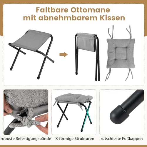 COSTWAY Sessel mit Hocker, Relaxsessel mit Armlehnen, Seitentasche & Fußstütze, Loungesessel, Fernsehsessel, gepolsterter Ohrensessel für Wohnzimmer, Schlafzimmer, Büro (Grau) - 7