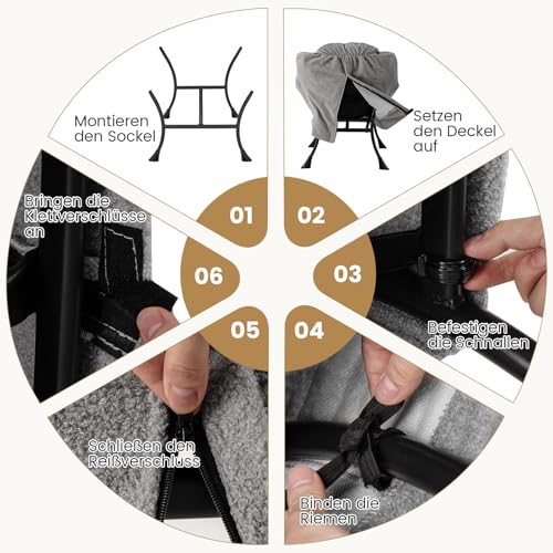 COSTWAY Sessel mit Hocker, Relaxsessel mit Armlehnen, Seitentasche & Fußstütze, Loungesessel, Fernsehsessel, gepolsterter Ohrensessel für Wohnzimmer, Schlafzimmer, Büro (Grau) - 8