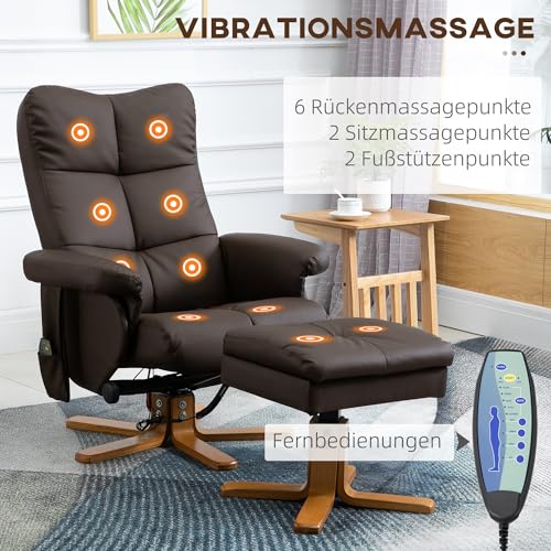 HOMCOM Massagesessel mit Liegefunktion Relaxsessel mit Fußhocker TV Sessel Fernsehsessel 145°-Neigebarer Liegesessel mit 10 Vibrationpunkte Ergonomischer Stuhl Kunstleder Braun 80 x 86 x 99 cm - 4