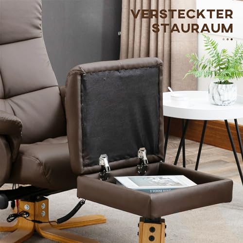 HOMCOM Massagesessel mit Liegefunktion Relaxsessel mit Fußhocker TV Sessel Fernsehsessel 145°-Neigebarer Liegesessel mit 10 Vibrationpunkte Ergonomischer Stuhl Kunstleder Braun 80 x 86 x 99 cm - 6