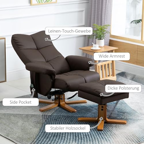 HOMCOM Massagesessel mit Liegefunktion Relaxsessel mit Fußhocker TV Sessel Fernsehsessel 145°-Neigebarer Liegesessel mit 10 Vibrationpunkte Ergonomischer Stuhl Kunstleder Braun 80 x 86 x 99 cm - 7