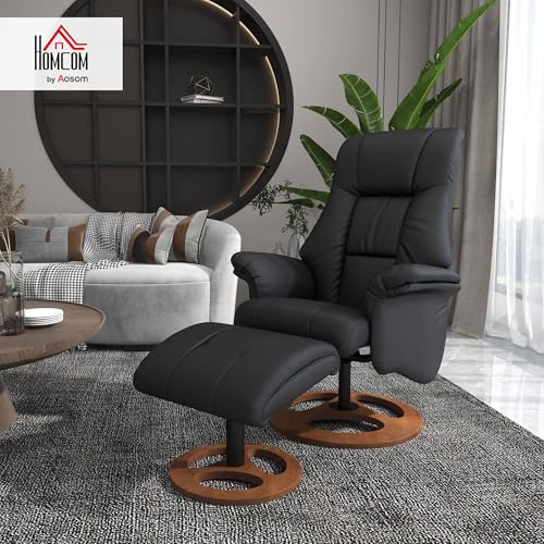 HOMCOM Relaxsessel mit Hocker, Fernsehsessel, Polstersessel, TV Sessel mit Liegefunktion, 130° neigbar, für Wohnzimmer, Freizeitraum, Kunstleder Schwarz, 77 x 89 x 110 cm - 2