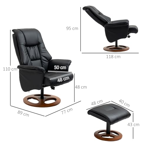 HOMCOM Relaxsessel mit Hocker, Fernsehsessel, Polstersessel, TV Sessel mit Liegefunktion, 130° neigbar, für Wohnzimmer, Freizeitraum, Kunstleder Schwarz, 77 x 89 x 110 cm - 3