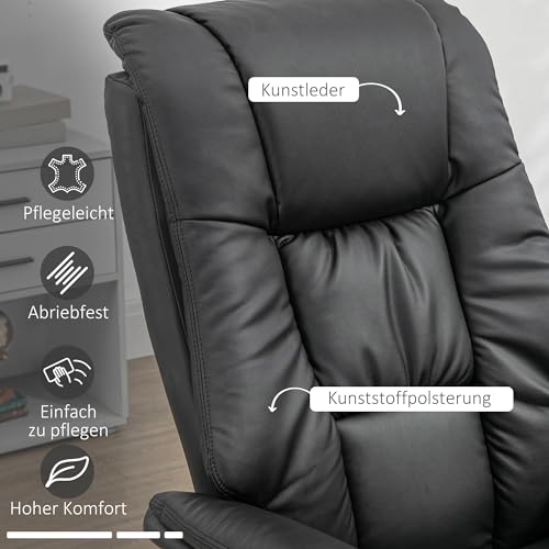 HOMCOM Relaxsessel mit Hocker, Fernsehsessel, Polstersessel, TV Sessel mit Liegefunktion, 130° neigbar, für Wohnzimmer, Freizeitraum, Kunstleder Schwarz, 77 x 89 x 110 cm - 5