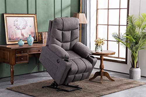 M MCombo Fernsehsessel mit Aufstehhilfe Elektrisch, Relaxsessel mit Liegefunktion, Seniorensessel für Wohnzimmer, TV Sessel mit Liegefunktion bis 140°, mit USB, Retro 7286 (Stoff, Grau) - 2