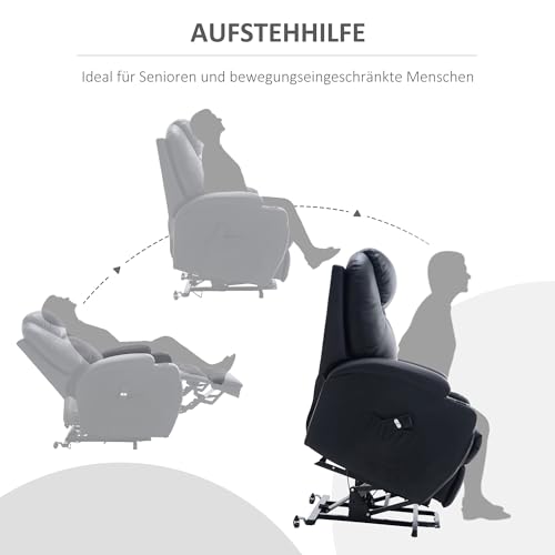 HOMCOM Fernsehsessel mit Aufstehhilfe Elektrisch Relaxsessel mit Liegefunktion, TV-Sessel mit Becherhalter, Seitentasche und Fernbedienung, Kunstleder, Schwarz - 5