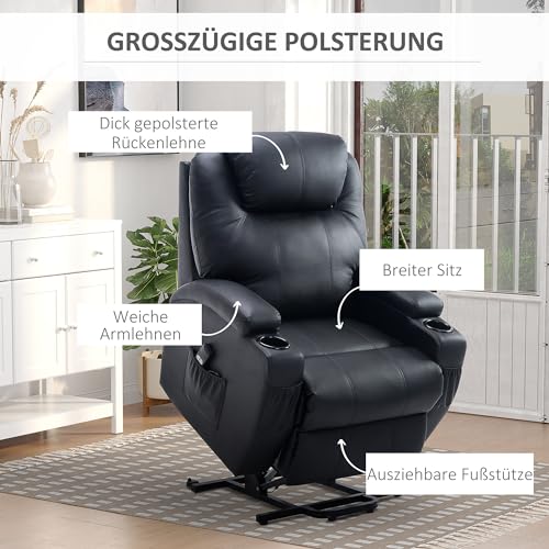 HOMCOM Fernsehsessel mit Aufstehhilfe Elektrisch Relaxsessel mit Liegefunktion, TV-Sessel mit Becherhalter, Seitentasche und Fernbedienung, Kunstleder, Schwarz - 7