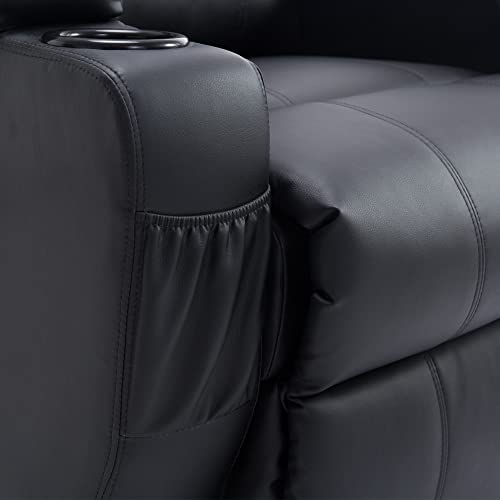 HOMCOM Fernsehsessel mit Aufstehhilfe Elektrisch Relaxsessel mit Liegefunktion, TV-Sessel mit Becherhalter, Seitentasche und Fernbedienung, Kunstleder, Schwarz - 9