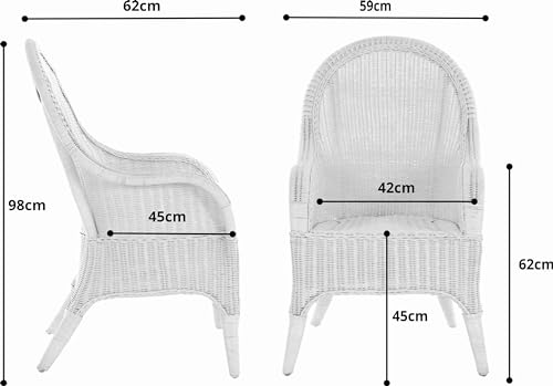 korb.outlet Bequemer Rattansessel mit hoher Rückenlehne Rattan Rattanstuhl Lounge mit Breiten Armlehnen (Weiß, ohne Polster) - 3