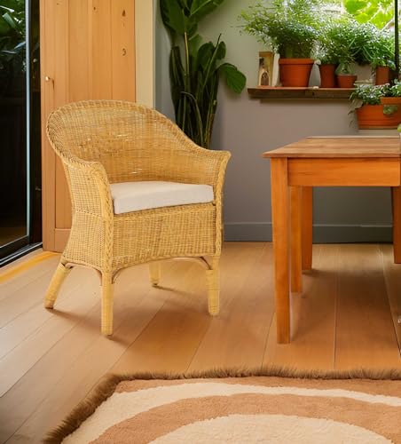 korb.outlet Rattan-Sessel Natur Esszimmersessel Korb-Sessel Rattanmöbel Rattansessel Rattanstuhl mit Armlehnen Lounge Flechtsessel (Honig-Gelb, mit Polster) - 2