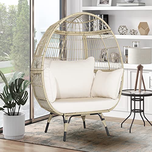 COSTWAY Korbsessel Rattan, übergroßer Gartensessel mit 4 Kissen und Metallgestell, Rattansessel XXL, Loungesessel für Balkon, Garten, Terrasse, Wohnzimmer - 2