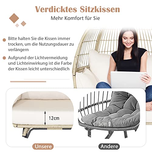 COSTWAY Korbsessel Rattan, übergroßer Gartensessel mit 4 Kissen und Metallgestell, Rattansessel XXL, Loungesessel für Balkon, Garten, Terrasse, Wohnzimmer - 4