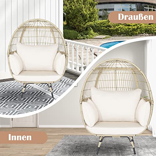 COSTWAY Korbsessel Rattan, übergroßer Gartensessel mit 4 Kissen und Metallgestell, Rattansessel XXL, Loungesessel für Balkon, Garten, Terrasse, Wohnzimmer - 7