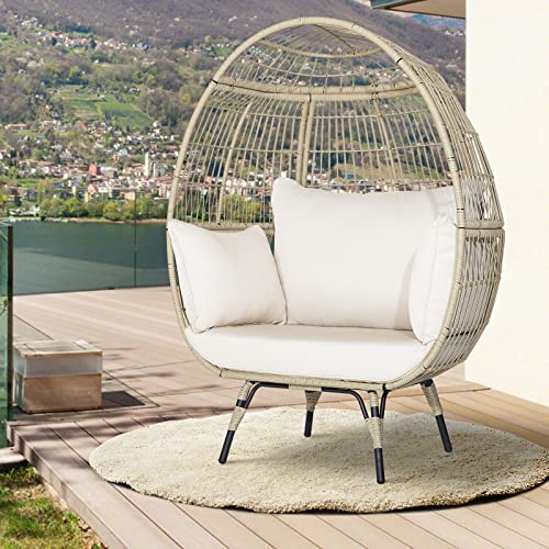 COSTWAY Korbsessel Rattan, übergroßer Gartensessel mit 4 Kissen und Metallgestell, Rattansessel XXL, Loungesessel für Balkon, Garten, Terrasse, Wohnzimmer - 8