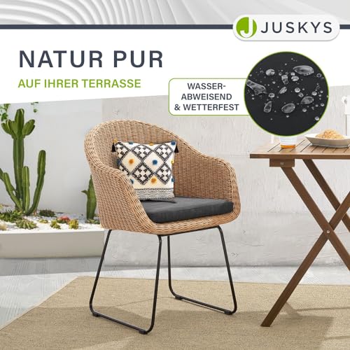 Juskys Rattan Korbsessel Cody 2er Set mit Kissen - Indoor & Outdoor Rattanstühle - Korbstuhl bis 100 kg belastbar - Korbstühle modern - Stühle Natur - 4
