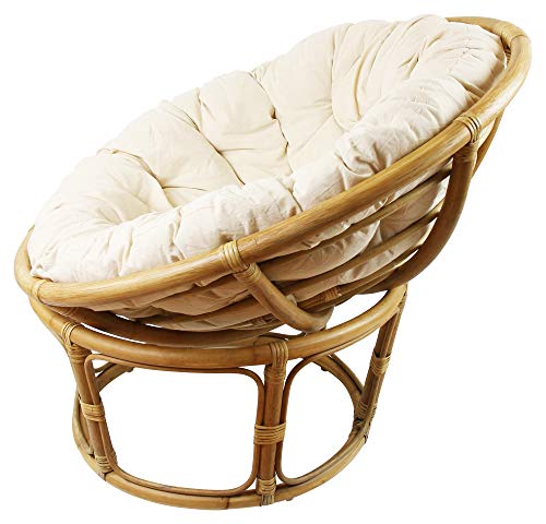 FRANK FLECHTWAREN Rattan Sessel rund Relaxsessel Papasan, 3-teilig Ø 90 x 50 cm, Fuß Ø 65 x 31 cm, - 3