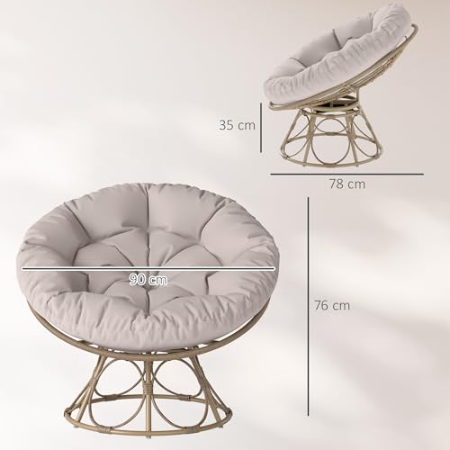Outsunny Papasansessel Rattan 360° drehbar Korbsessel mit Sitzkissen Durchmesser 100 cm runder Outdoor Rattansessel Drehsessel Loungesessel Liegesessel für Wohnzimmer Garten Balkon Hellgrau - 3