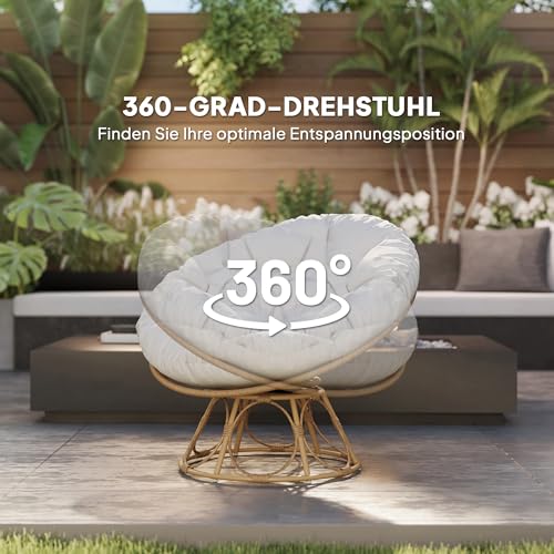 Outsunny Papasansessel Rattan 360° drehbar Korbsessel mit Sitzkissen Durchmesser 100 cm runder Outdoor Rattansessel Drehsessel Loungesessel Liegesessel für Wohnzimmer Garten Balkon Hellgrau - 4
