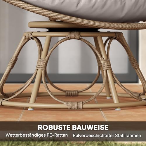 Outsunny Papasansessel Rattan 360° drehbar Korbsessel mit Sitzkissen Durchmesser 100 cm runder Outdoor Rattansessel Drehsessel Loungesessel Liegesessel für Wohnzimmer Garten Balkon Hellgrau - 6