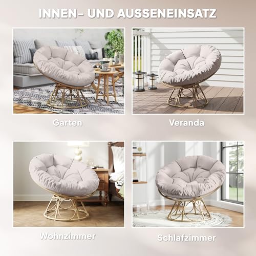 Outsunny Papasansessel Rattan 360° drehbar Korbsessel mit Sitzkissen Durchmesser 100 cm runder Outdoor Rattansessel Drehsessel Loungesessel Liegesessel für Wohnzimmer Garten Balkon Hellgrau - 7