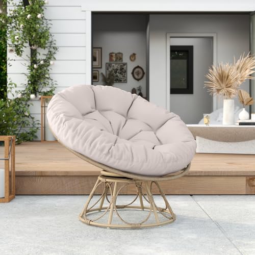 Outsunny Papasansessel Rattan 360° drehbar Korbsessel mit Sitzkissen Durchmesser 100 cm runder Outdoor Rattansessel Drehsessel Loungesessel Liegesessel für Wohnzimmer Garten Balkon Hellgrau - 8