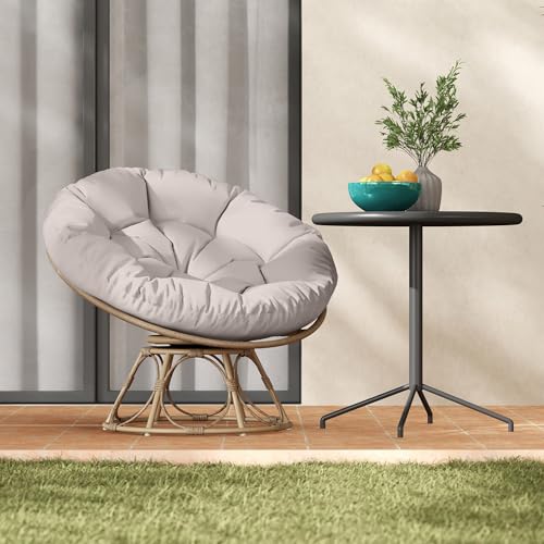 Outsunny Papasansessel Rattan 360° drehbar Korbsessel mit Sitzkissen Durchmesser 100 cm runder Outdoor Rattansessel Drehsessel Loungesessel Liegesessel für Wohnzimmer Garten Balkon Hellgrau - 9