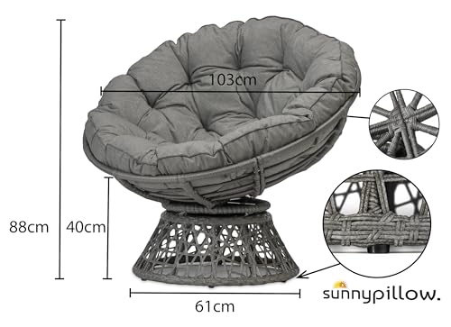 sunnypillow Papasansessel | Rattansessel mit Kissen rund Durchmesser 120 cm | gemütlicher Loungesessel drehbar für Wohnzimmer | Balkon Sessel Korbsessel Rattan Lesesessel | Outdoor/Indoor | Grau - 3