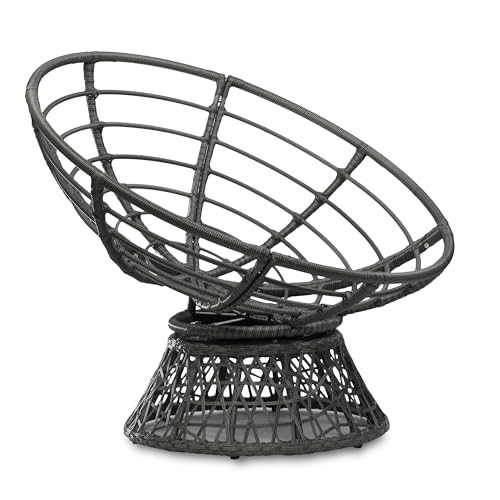 sunnypillow Papasansessel | Rattansessel mit Kissen rund Durchmesser 120 cm | gemütlicher Loungesessel drehbar für Wohnzimmer | Balkon Sessel Korbsessel Rattan Lesesessel | Outdoor/Indoor | Grau - 7