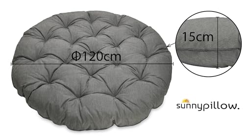 sunnypillow Papasansessel | Rattansessel mit Kissen rund Durchmesser 120 cm | gemütlicher Loungesessel drehbar für Wohnzimmer | Balkon Sessel Korbsessel Rattan Lesesessel | Outdoor/Indoor | Grau - 5