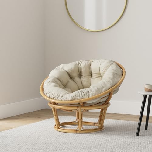 Dekoleidenschaft Papasan-Sessel aus Rattan, braun, inkl. Kissen aus Baumwolle, beige, Rexalsessel für Wohnzimmer oder Wintergarten, Korbsessel Liegesessel - 2