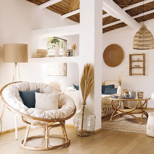 Atmosphera Innenarchitekt – Sessel Seram aus Rattan – Bequemer Stuhl Papasan mit Kissen - 2