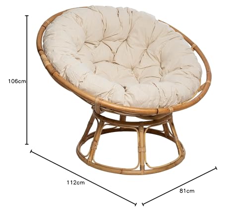 Atmosphera Innenarchitekt - Sessel Seram aus Rattan - Bequemer Stuhl Papasan mit Kissen - Innen und Außen - Gartenmöbel, Terrasse, Balkon, Wohnzimmer - 3
