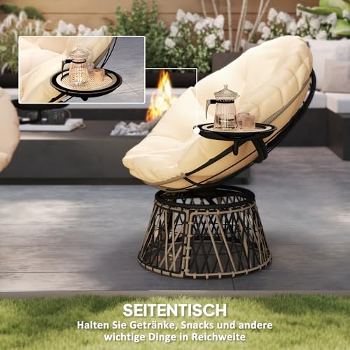 Outsunny Papasansessel Rattan 360° drehbar Korbsessel mit Kissen Durchmesser 90 cm runder Outdoor Rattansessel Drehsessel Loungesessel Liegesessel für Wohnzimmer Garten Balkon Beige - 5