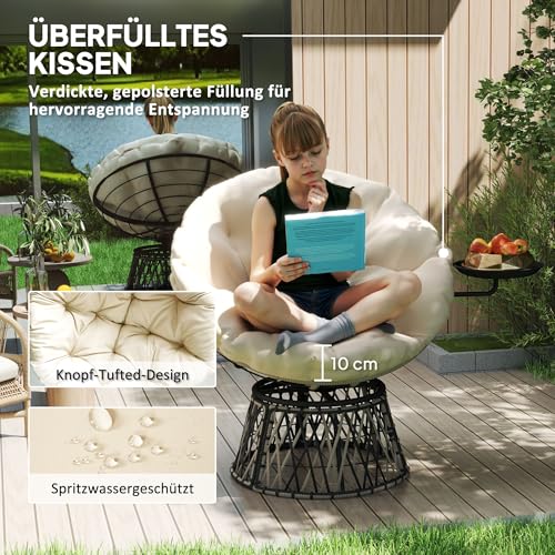Outsunny Papasansessel Rattan 360° drehbar Korbsessel mit Kissen Durchmesser 90 cm runder Outdoor Rattansessel Drehsessel Loungesessel Liegesessel für Wohnzimmer Garten Balkon Beige - 6