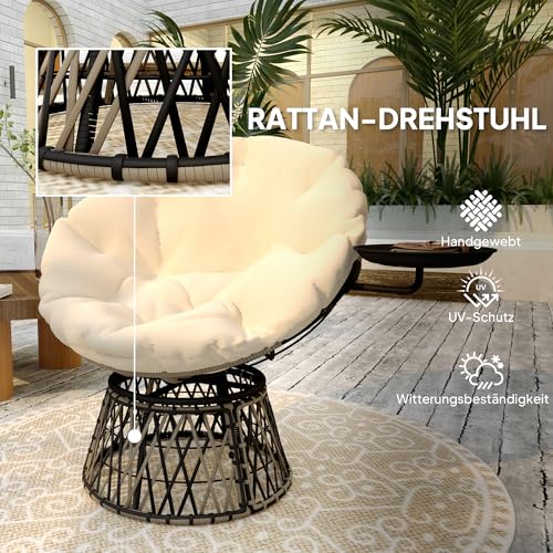 Outsunny Papasansessel Rattan 360° drehbar Korbsessel mit Kissen Durchmesser 90 cm runder Outdoor Rattansessel Drehsessel Loungesessel Liegesessel für Wohnzimmer Garten Balkon Beige - 7