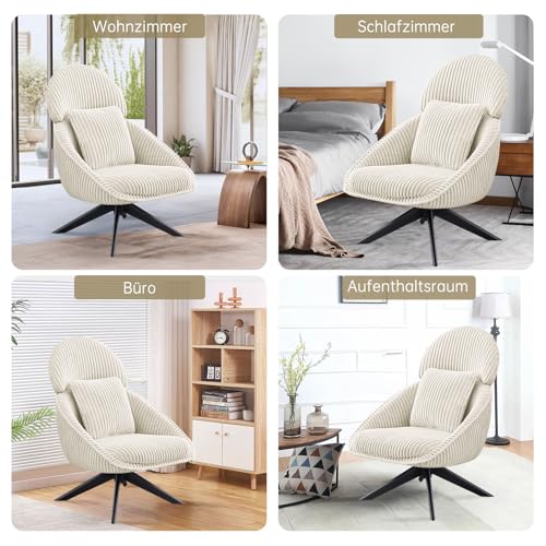 Ckaff Loungesessel Sessel Wohnzimmer 360°Drehbar, Ohrensessel Armlehnstuhl Polsterstuhl mit dickem Abnehmbares Wurfkissen, Relaxsessel Lesesessel für Wohnzimmer Schlafzimmer Büro, Beige - 5