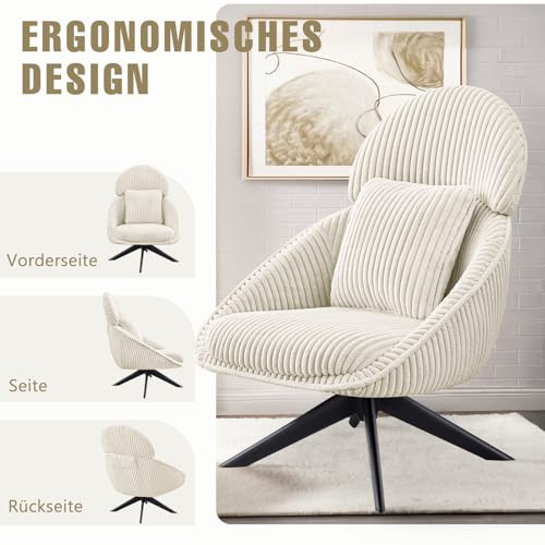 Ckaff Loungesessel Sessel Wohnzimmer 360°Drehbar, Ohrensessel Armlehnstuhl Polsterstuhl mit dickem Abnehmbares Wurfkissen, Relaxsessel Lesesessel für Wohnzimmer Schlafzimmer Büro, Beige - 7