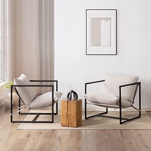 Zinus Aidan Extragroß Sling Akzent-Sessel 78x69x78 - Sessel mit Metallrahmen und Polsterung aus zerkleinertem Schaumstoff - Hellbeige - 2