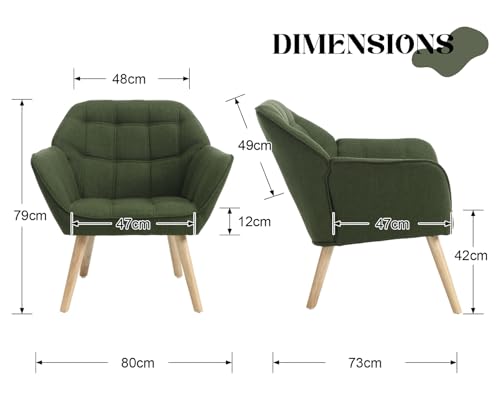 chairus Gepolsterter Armlehnensessel Leinen Einzelsofa Loungesessel für Wohnzimmer Modern Armlehnstuhl mit Holzbeinen (Grün-1) - 2