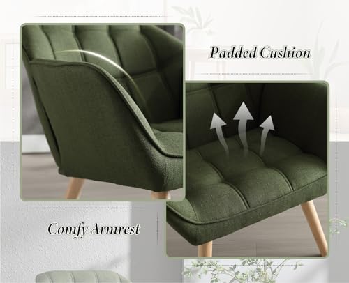 chairus Gepolsterter Armlehnensessel Leinen Einzelsofa Loungesessel für Wohnzimmer Modern Armlehnstuhl mit Holzbeinen (Grün-1) - 4