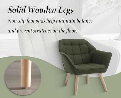chairus Gepolsterter Armlehnensessel Leinen Einzelsofa Loungesessel für Wohnzimmer Modern Armlehnstuhl mit Holzbeinen (Grün-1) - 5